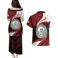 Easter Island Couples Matching Puletasi and Hawaiian Shirt Moai Statues Polynesian Style