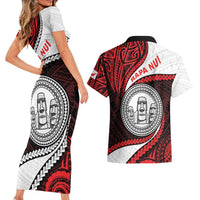 Easter Island Couples Matching Short Sleeve Bodycon Dress and Hawaiian Shirt Moai Statues Polynesian Style LT05 - Polynesian Pride