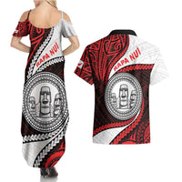 Easter Island Couples Matching Summer Maxi Dress and Hawaiian Shirt Moai Statues Polynesian Style