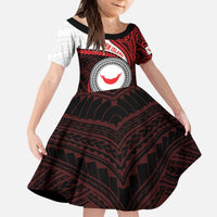 Easter Island Kid Short Sleeve Dress Moai Statues Polynesian Style