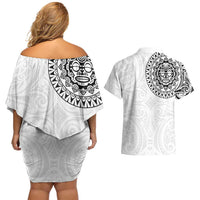 New Zealand Aotearoa Couples Matching Off Shoulder Short Dress and Hawaiian Shirt Maori Te Mata O Rongokako