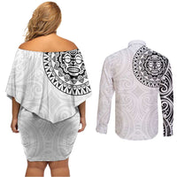 New Zealand Aotearoa Couples Matching Off Shoulder Short Dress and Long Sleeve Button Shirt Maori Te Mata O Rongokako