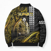 Hawaii Kuhio The Citizen Prince Bomber Puffer Jacket Gold Polynesian Tribal Tattoo