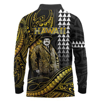 Hawaii Kuhio The Citizen Prince Long Sleeve Polo Shirt Gold Polynesian Tribal Tattoo