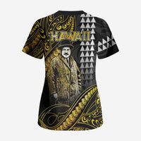 Hawaii Kuhio The Citizen Prince Scrub Top Gold Polynesian Tribal Tattoo