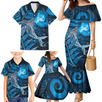 New Zealand Matariki Family Matching Mermaid Dress and Hawaiian Shirt Maori Koru With Humpback Whale Blue LT05 - Polynesian Pride