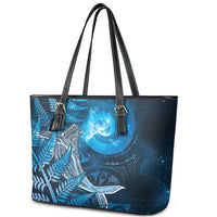 New Zealand Matariki Leather Tote Bag Maori Koru With Humpback Whale Blue LT05 - Polynesian Pride