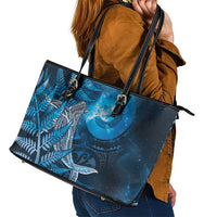 New Zealand Matariki Leather Tote Bag Maori Koru With Humpback Whale Blue LT05 - Polynesian Pride