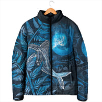 New Zealand Matariki Padded Jacket Maori Koru With Humpback Whale Blue