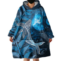 New Zealand Matariki Wearable Blanket Hoodie Maori Koru With Humpback Whale Blue LT05 - Polynesian Pride