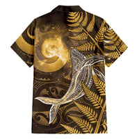 New Zealand Matariki Family Matching Off Shoulder Short Dress and Hawaiian Shirt Maori Koru With Humpback Whale Gold
