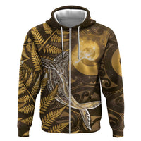 New Zealand Matariki Hoodie Maori Koru With Humpback Whale Gold LT05 Zip Hoodie Gold - Polynesian Pride