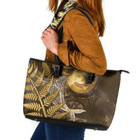 New Zealand Matariki Leather Tote Bag Maori Koru With Humpback Whale Gold LT05 Gold - Polynesian Pride