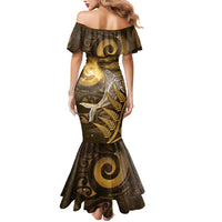 New Zealand Matariki Mermaid Dress Maori Koru With Humpback Whale Gold