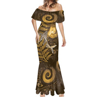 New Zealand Matariki Mermaid Dress Maori Koru With Humpback Whale Gold