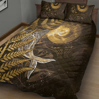 New Zealand Matariki Quilt Bed Set Maori Koru With Humpback Whale Gold