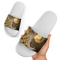 New Zealand Matariki Slide Sandals Maori Koru With Humpback Whale Gold LT05 - Polynesian Pride