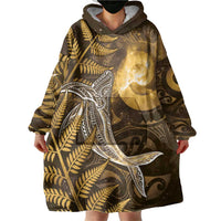 New Zealand Matariki Wearable Blanket Hoodie Maori Koru With Humpback Whale Gold LT05 - Polynesian Pride