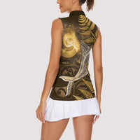 New Zealand Matariki Women Sleeveless Polo Shirt Maori Koru With Humpback Whale Gold