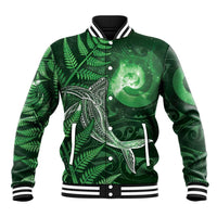 New Zealand Matariki Baseball Jacket Maori Koru With Humpback Whale Green