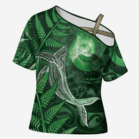 New Zealand Matariki Cross Shoulder Shirt Maori Koru With Humpback Whale Green LT05 Female Green - Polynesian Pride