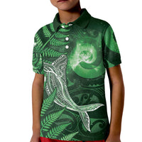 New Zealand Matariki Kid Polo Shirt Maori Koru With Humpback Whale Green