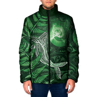 New Zealand Matariki Padded Jacket Maori Koru With Humpback Whale Green