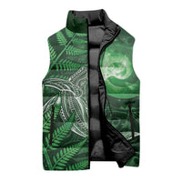 New Zealand Matariki Sleeveless Puffer Jacket Maori Koru With Humpback Whale Green