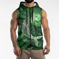New Zealand Matariki Sleeveless Zip Hoodie Maori Koru With Humpback Whale Green