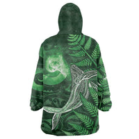 New Zealand Matariki Wearable Blanket Hoodie Maori Koru With Humpback Whale Green LT05 - Polynesian Pride