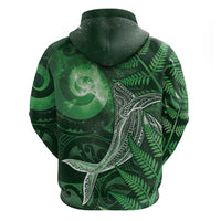 New Zealand Matariki Zip Hoodie Maori Koru With Humpback Whale Green LT05 - Polynesian Pride