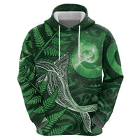 New Zealand Matariki Zip Hoodie Maori Koru With Humpback Whale Green LT05 - Polynesian Pride