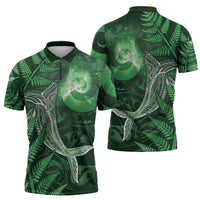 New Zealand Matariki Zipper Polo Shirt Maori Koru With Humpback Whale Green