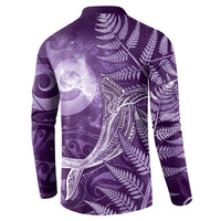 New Zealand Matariki Button Sweatshirt Maori Koru With Humpback Whale Purple LT05 - Polynesian Pride