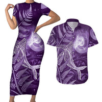 New Zealand Matariki Couples Matching Short Sleeve Bodycon Dress and Hawaiian Shirt Maori Koru With Humpback Whale Purple