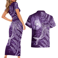 New Zealand Matariki Couples Matching Short Sleeve Bodycon Dress and Hawaiian Shirt Maori Koru With Humpback Whale Purple