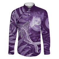 New Zealand Matariki Family Matching Long Sleeve Bodycon Dress and Hawaiian Shirt Maori Koru With Humpback Whale Purple LT05 Dad's Shirt - Long Sleeve Purple - Polynesian Pride
