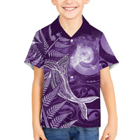 New Zealand Matariki Family Matching Long Sleeve Bodycon Dress and Hawaiian Shirt Maori Koru With Humpback Whale Purple LT05 Son's Shirt Purple - Polynesian Pride