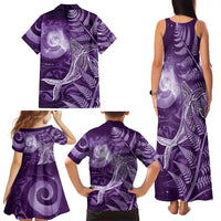 New Zealand Matariki Family Matching Tank Maxi Dress and Hawaiian Shirt Maori Koru With Humpback Whale Purple