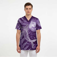 New Zealand Matariki Scrub Top Maori Koru With Humpback Whale Purple