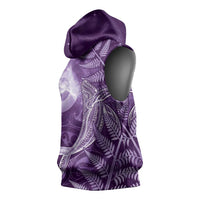 New Zealand Matariki Sleeveless Hoodie Maori Koru With Humpback Whale Purple