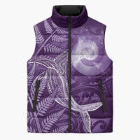 New Zealand Matariki Sleeveless Puffer Jacket Maori Koru With Humpback Whale Purple LT05 Unisex Purple - Polynesian Pride