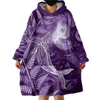 New Zealand Matariki Wearable Blanket Hoodie Maori Koru With Humpback Whale Purple