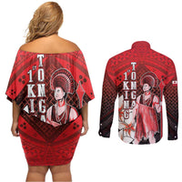 The First King Of Tonga Couples Matching Off Shoulder Short Dress and Long Sleeve Button Shirt Tongan Pride