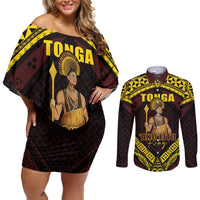 Tonga First King Couples Matching Off Shoulder Short Dress and Long Sleeve Button Shirt Ahoeitu Know Your Roots