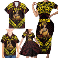Tonga First King Family Matching Short Sleeve Bodycon Dress and Hawaiian Shirt Ahoeitu Know Your Roots