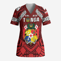 Tonga Emancipation Day Scrub Top Tongan Kupesi Pattern LT05 Adult Red - Polynesian Pride