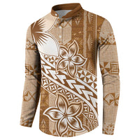 Tonga Kupesi Ngatu Button Sweatshirt Vintage Brown Plumeria LT05 - Polynesian Pride