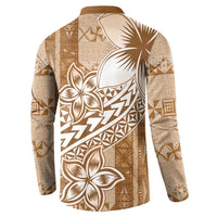 Tonga Kupesi Ngatu Button Sweatshirt Vintage Brown Plumeria LT05 - Polynesian Pride
