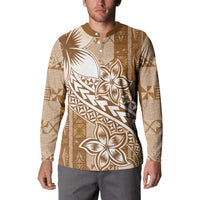 Tonga Kupesi Ngatu Button Sweatshirt Vintage Brown Plumeria LT05 - Polynesian Pride